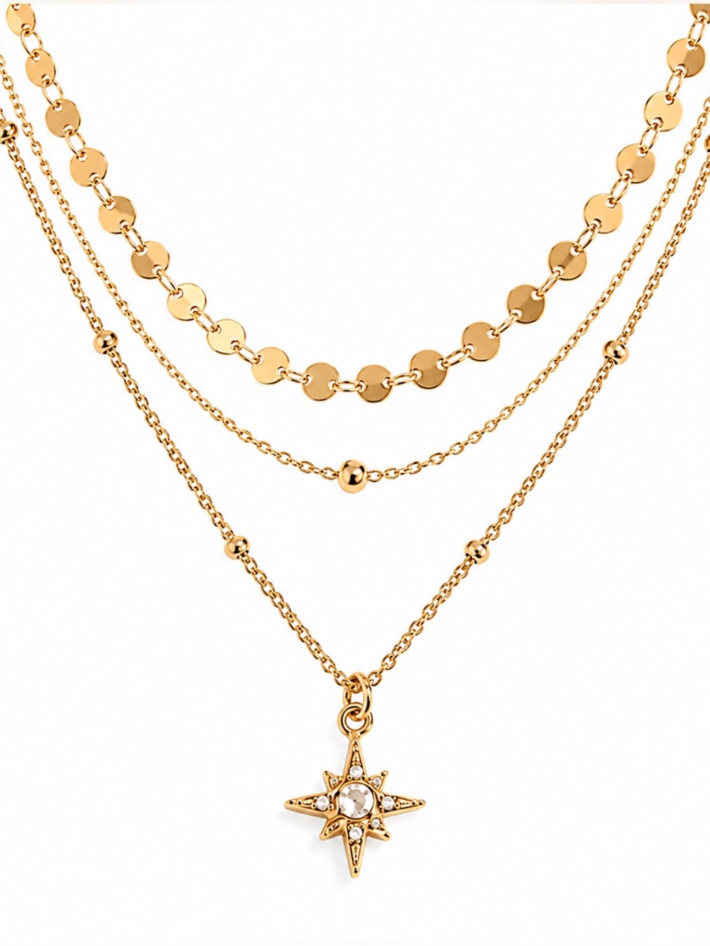 18K Gold Plated Layered Star Pendant Necklace